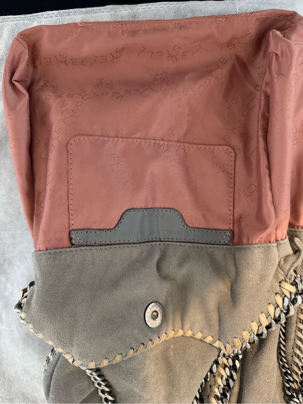 Authentic Stella McCartney Taupe Suede Whipstitch Shoulder Bag W/ Gunmetal chain - Picture 7 of 9